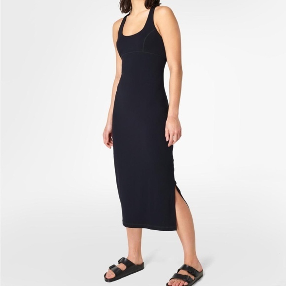 Sweaty Betty Emily black ribbed midi fitted dress